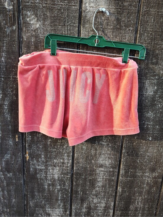 Juicy Couture Pants - Juicy Couture Pink Velour Rhinestone Bling Y2K Style Shorts